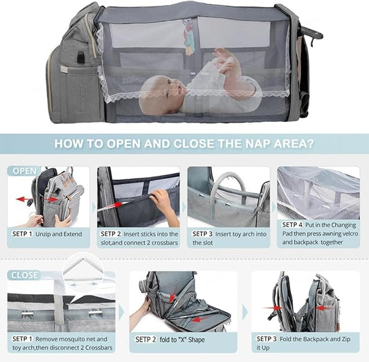 Mochila para pañales con cuna+e-book GRATIS
