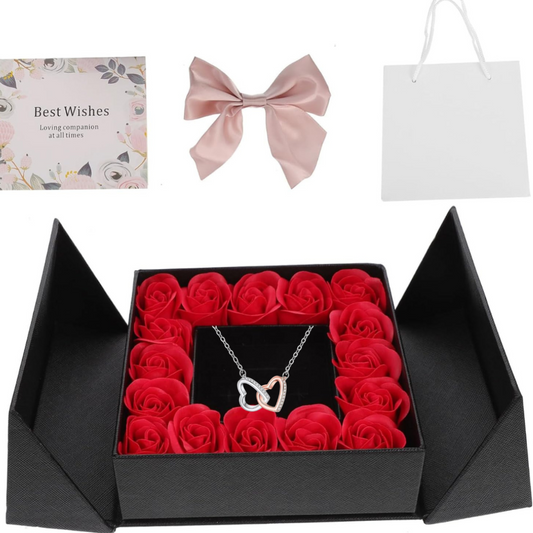 Caja de regalo con 16 rosas artificiales