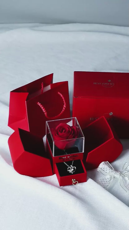 Caja de rosa con Anillo de dedo con forma de corazon oro